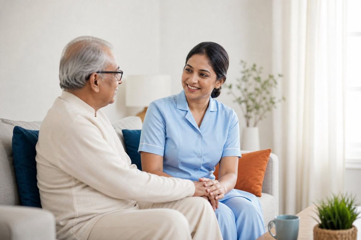 Caregiver assisting an elderly client at home
