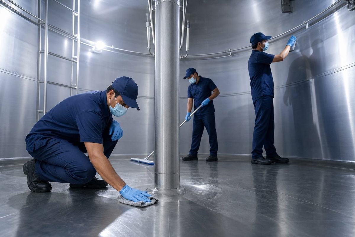 Water tank cleaning crew